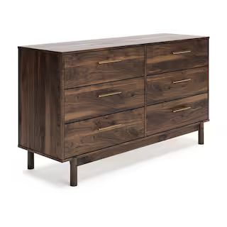 Benjara 18.88 in. Brown and Gold 6-Drawer Wooden Dresser Without Mirror BM296946 - The Home Depot | The Home Depot