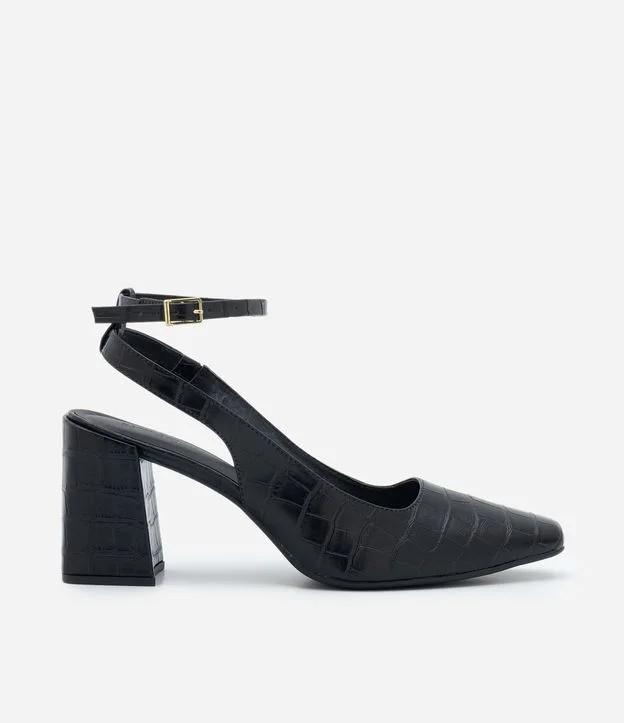 Sapato Scarpin Slingback com Textura Croco e Salto Bloco Preto | Renner (BR)