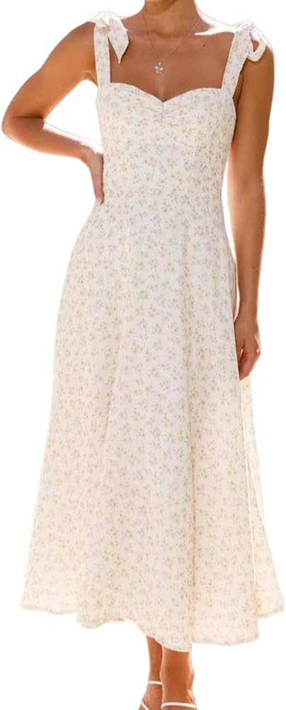 Summer Floral Dresses for Women Cute Sleeveless Print High Waist Long Ruffle Dress S~2XL | Amazon (US)
