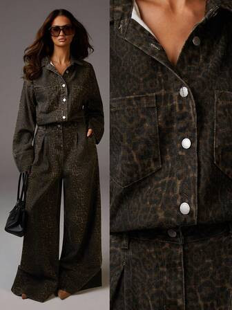 Leopard Denim Jumpsuit  | SHEIN