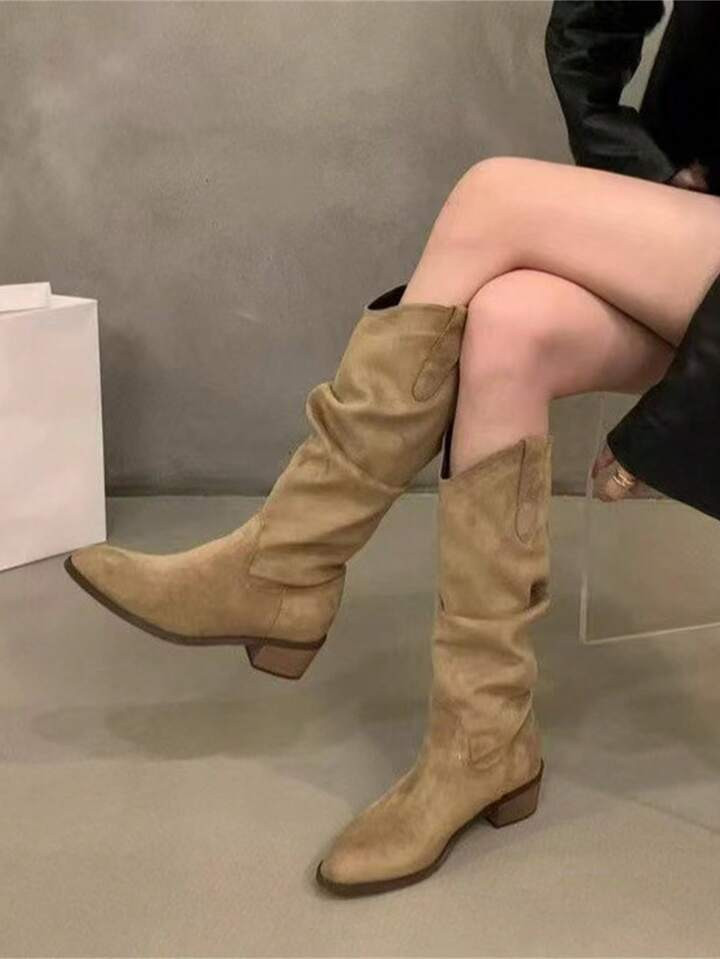 Vintage Chunky Heel Mid-Calf Cowboy Boots For Women, Pointed Toe, Autumn Winter 2024 New Arrival ... | SHEIN