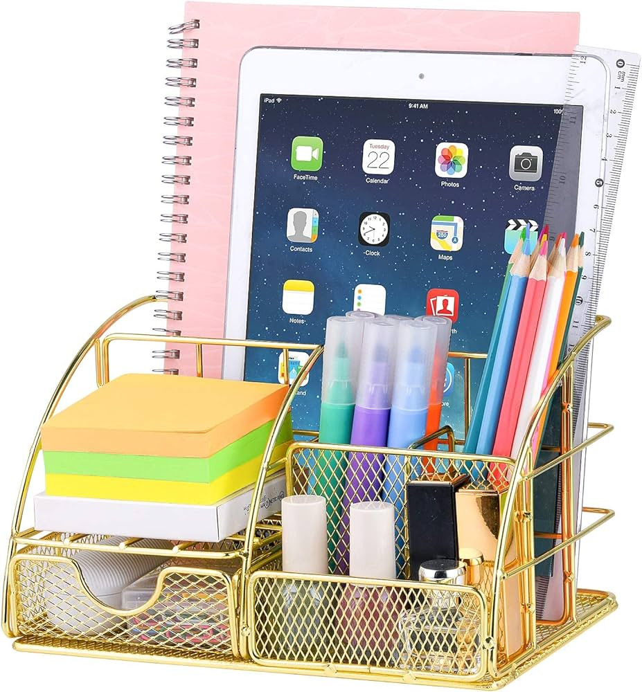 Desk Organizer for Women,Cute Mesh Office Supplies Accessories Essentials Caddy with 5 Compartmen... | Amazon (US)