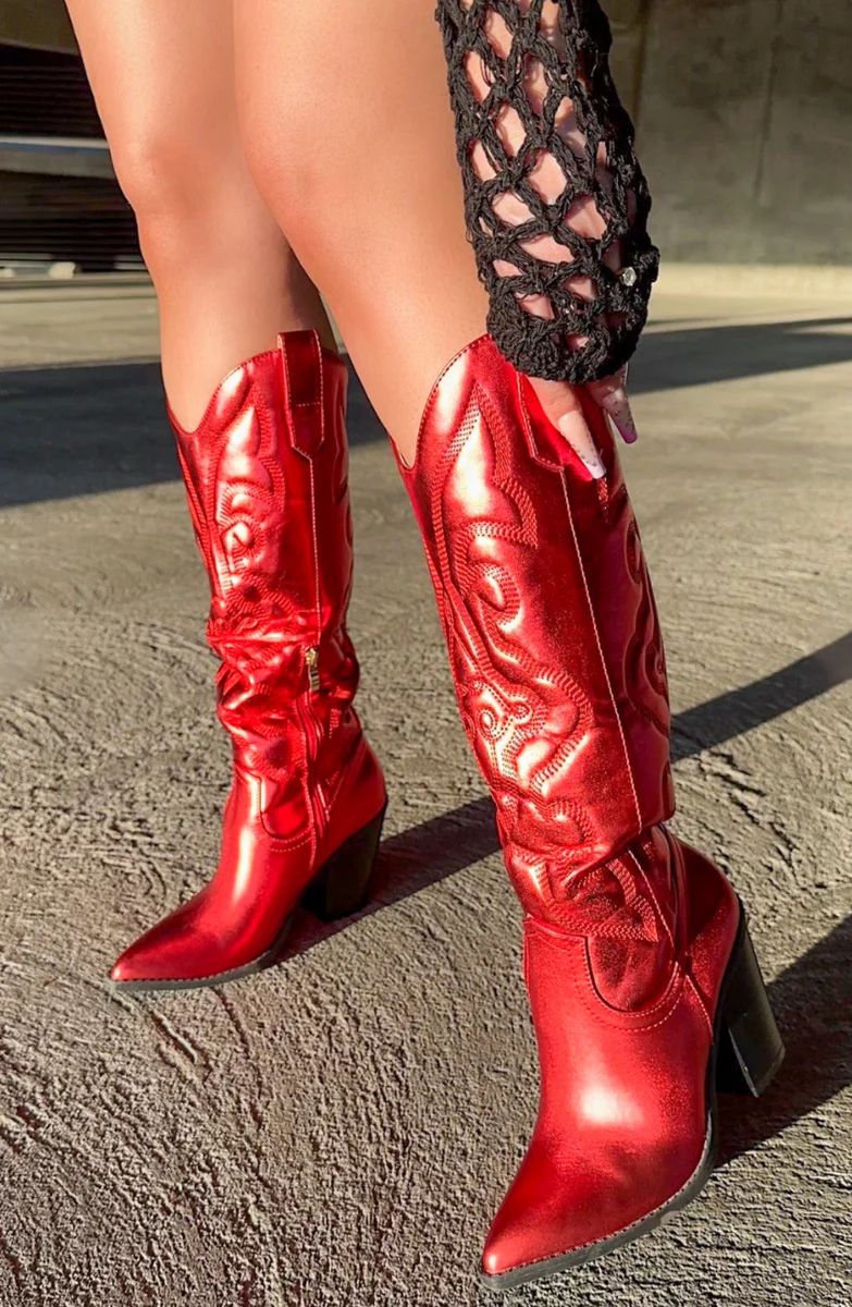 Do It Like Dolly Red Metallic Cowgirl Boots | Apricot Lane Boutique