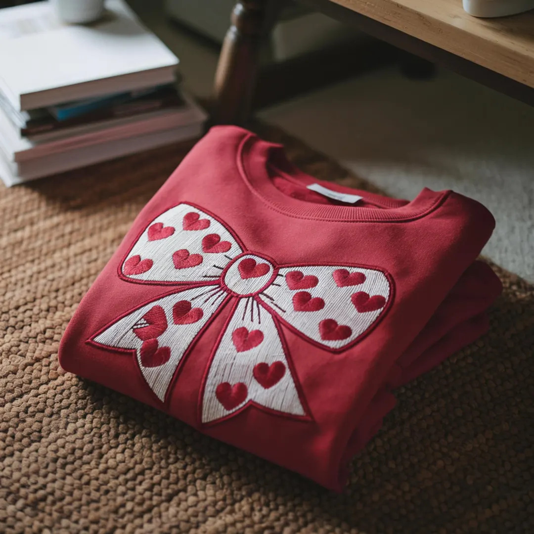 Embroidered Coquette Valentine's Day Heart Bow Sweatshirt, Retro Valentine Shirt, Valentines Day ... | Etsy (US)