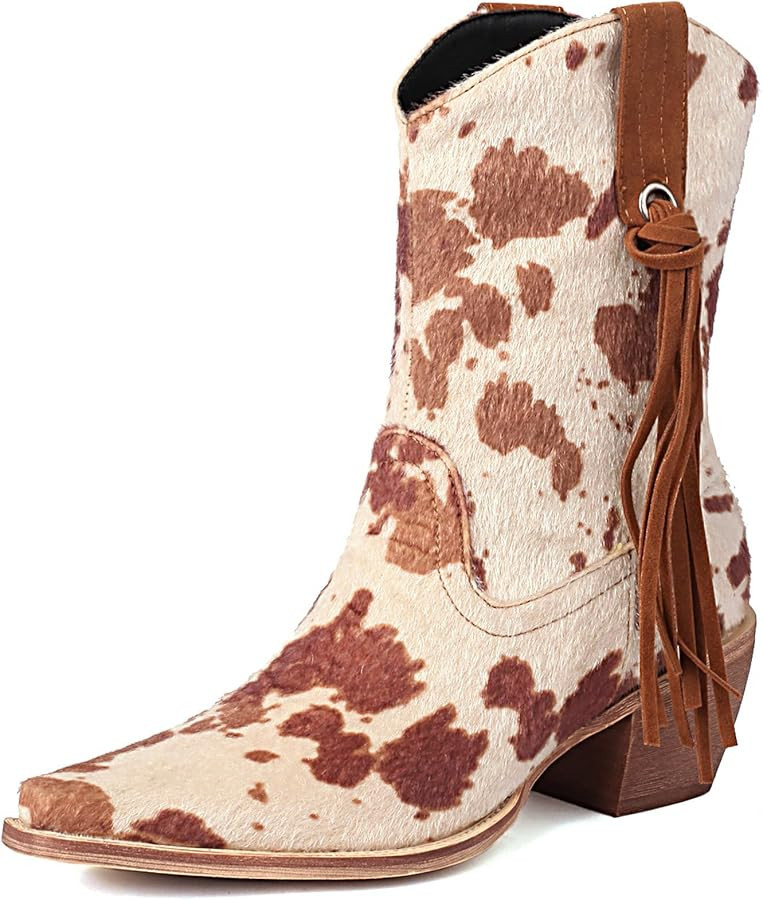 Alsoloveu Ankle Cowboy Boots for Women Suede Snip Toe Chunky Heel Western Boots | Amazon (US)