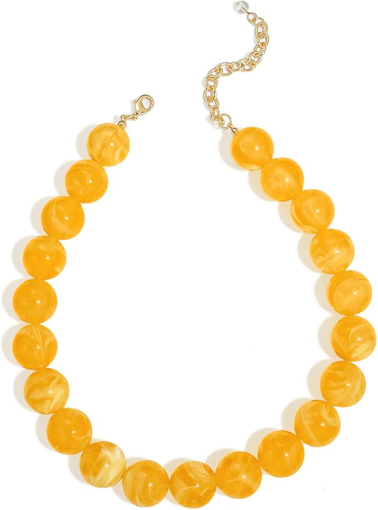 Chunky Beaded Choker Necklace for Women Boho Statement Necklace with Large Pearl Blue Brown Tone ... | Amazon (US)