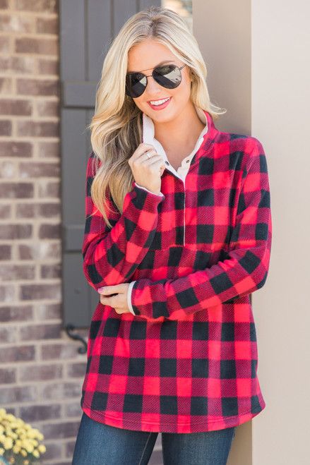 Ready For Snowflakes Plaid Pullover | The Pink Lily Boutique