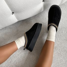 Noraia Black Flatform Slippers | Simmi Shoes