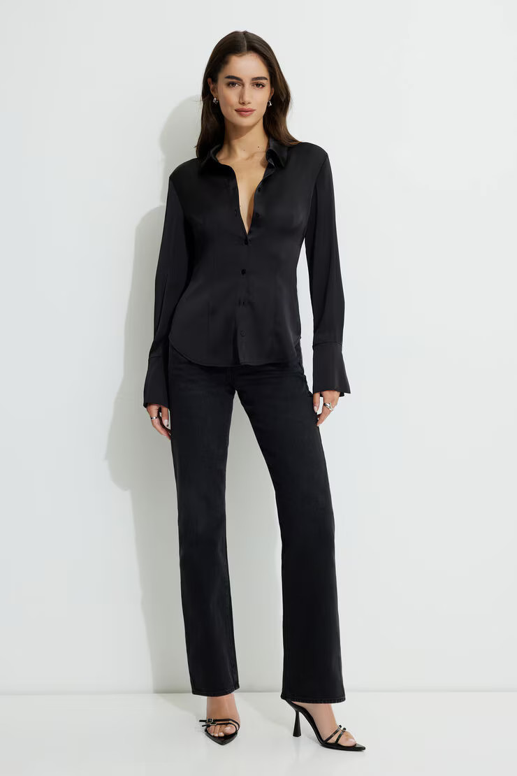 Eva Cinched Satin Shirt | Dynamite Clothing