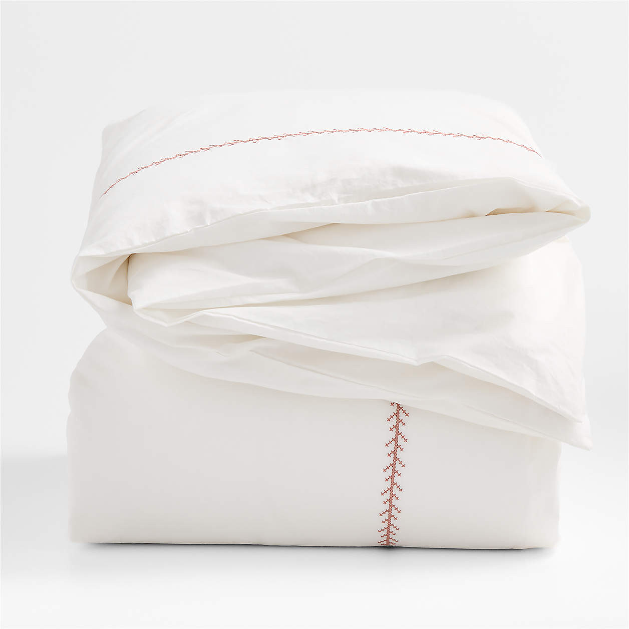 Evelyn Cozy Cloud Pampas Ivory and Rose Cross Stitch Kids Twin Duvet Cover By Sharland England | ... | Crate & Barrel