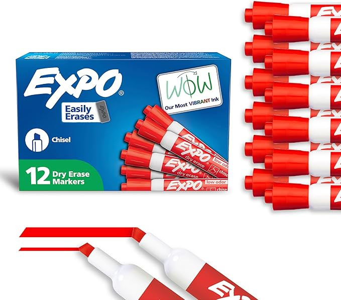 EXPO Low Odor Dry Erase Markers Chisel Tip Red 12 Count | Amazon (US)