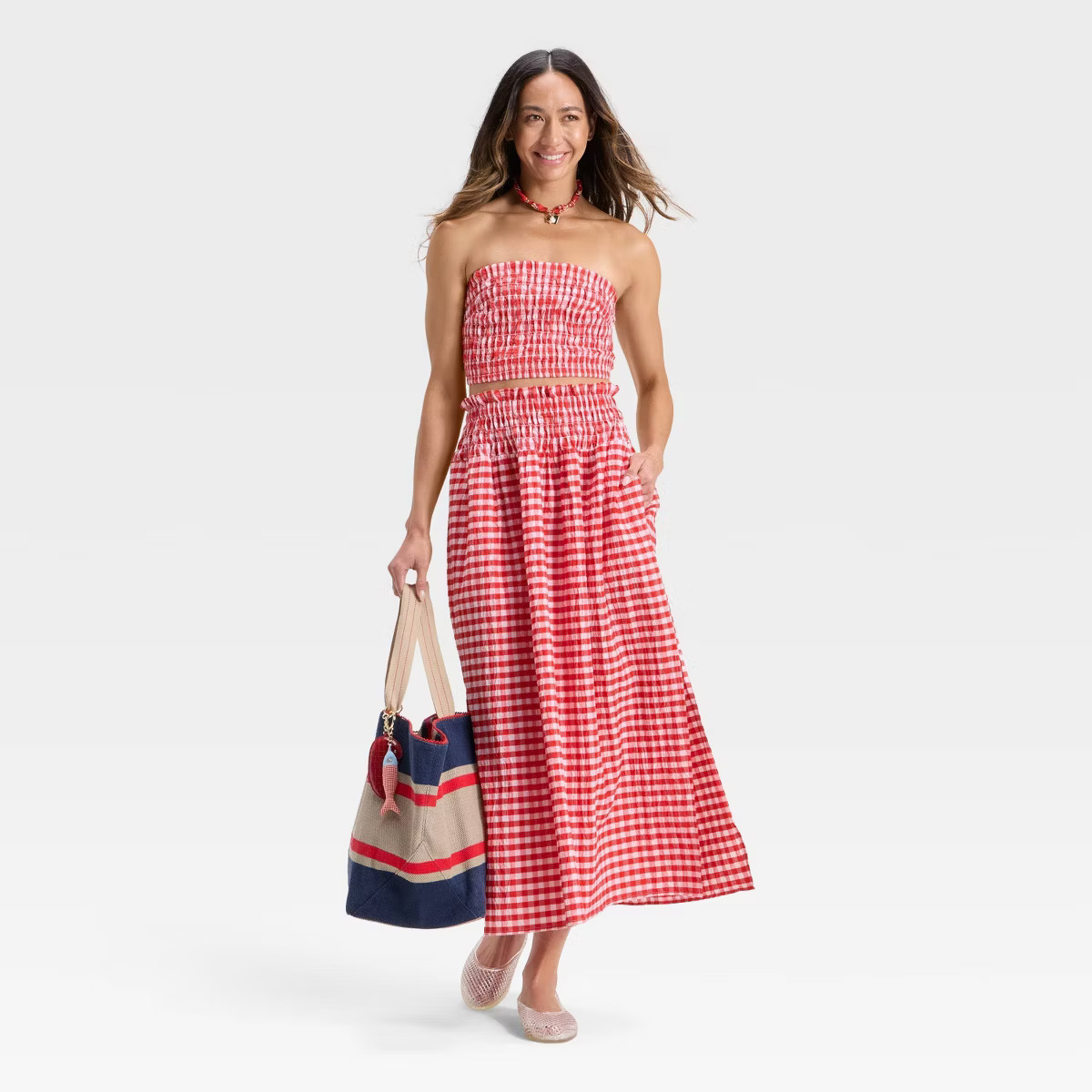 Women's Smocked Tube Top - Universal Thread™ Red Gingham XS | Target