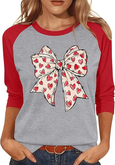PICKID Valentines Shirts for Women Cute Love Heart Graphic T-Shirt 3/4 Sleeve Valentine's Gift Te... | Amazon (US)