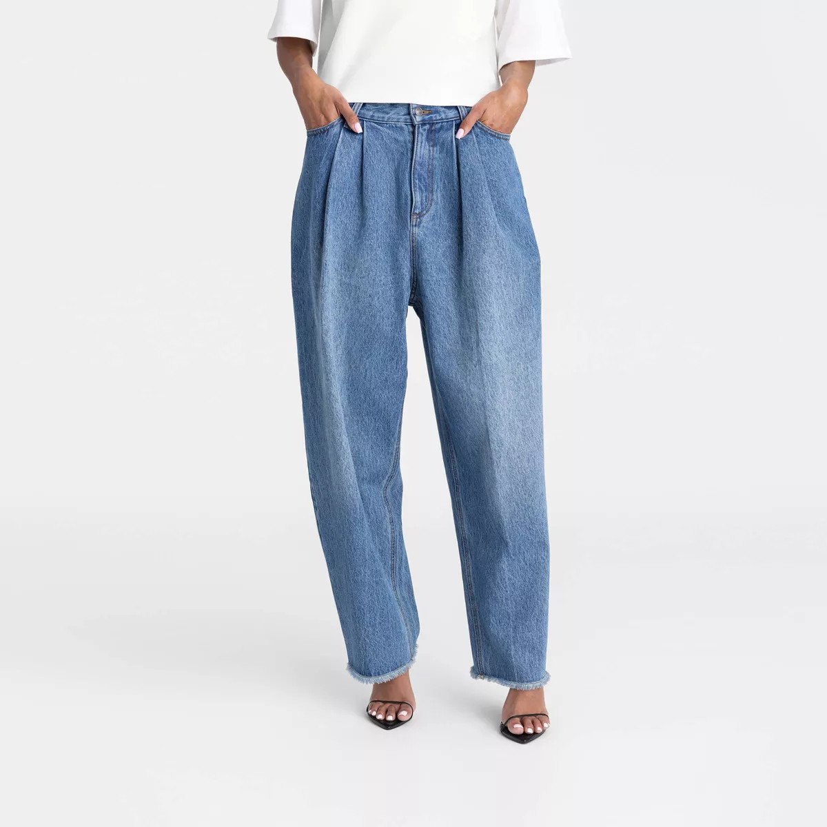 KBB by KAHLANA Women's High-Rise Barrel Leg 'The Devin Jean' - Medium Wash | Target
