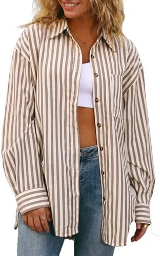 CHYRII Women's Striped Button Down Long Sleeve Blouse | Amazon (US)