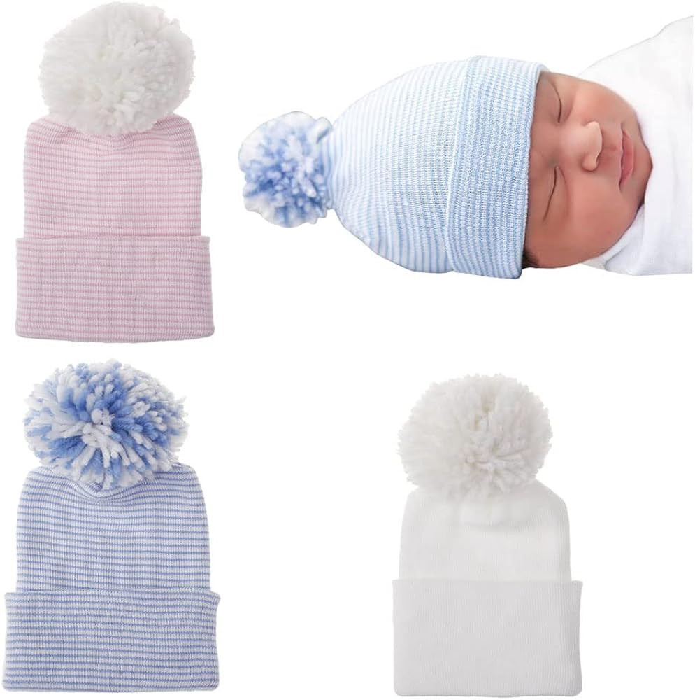 upeilxd Newborn Baby Hat Infant Caps Baby Boy Girl Toddler Hospital Hats Bow Double Layer Knit Beani | Amazon (US)