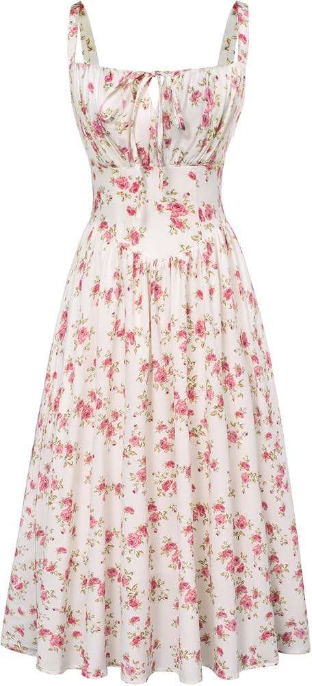 Scarlet Darkness Floral Printed Corset Dress Ruched Bust Cami Dress Flowy Sundress | Amazon (US)