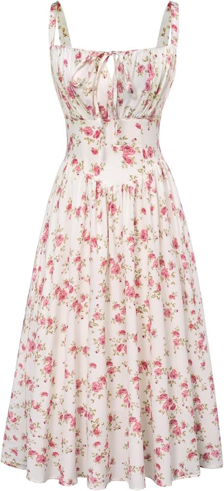 Scarlet Darkness Floral Printed Corset Dress Ruched Bust Cami Dress Flowy Sundress | Amazon (US)