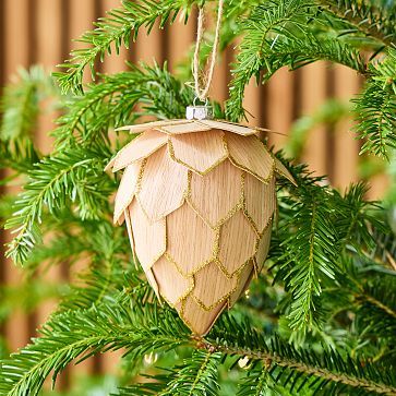 Scandi Wood Gold Pinecone Ornament | West Elm (US)