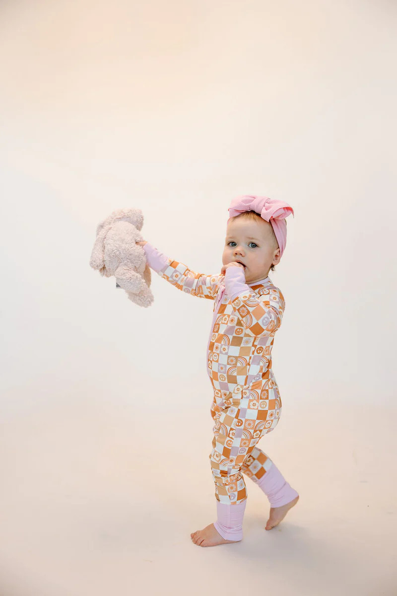 Pink Retro Checkered Zipper Romper | Kinderlein