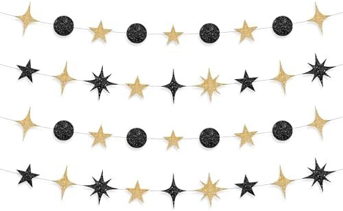 KatchOn, Glitter Black and Gold Happy New Year Garland - Pre-Strung, 10 Feet, 4 Strings | New Yea... | Amazon (US)