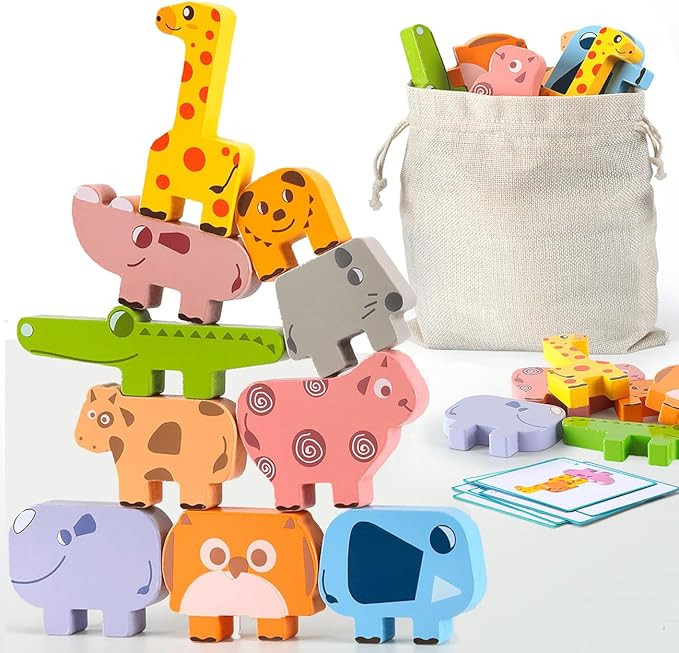 Montessori Toys for 2 3 4 Year Old Boys & Girls, Wooden Animal Stacking Blocks for Toddlers 1-3 ... | Amazon (US)