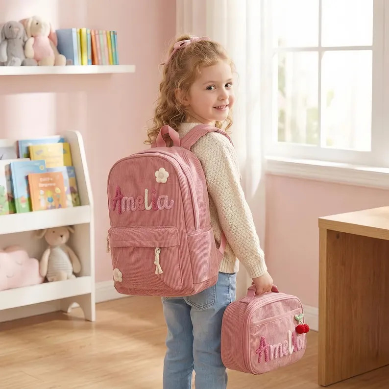 Personalized Corduroy Backpack and Lunch Bag Set, Custom Name Toddler Daypack, Back to School | Etsy (US)