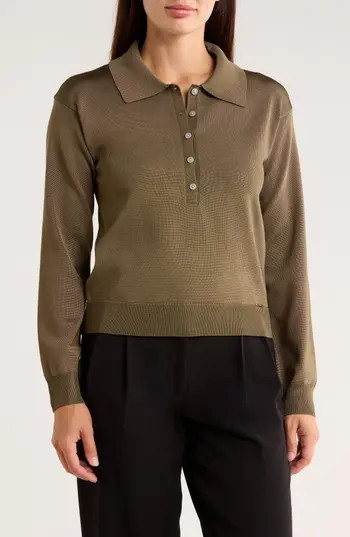 ELIE ELIE TAHARI Solid Polo Sweater in Olive Army at Nordstrom Rack, Size X-Small | Nordstrom Rack