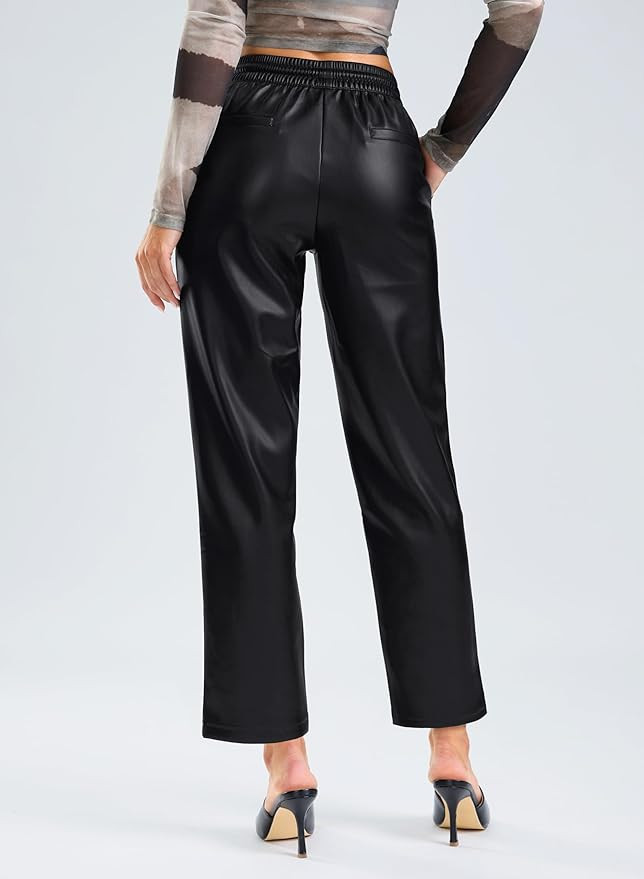 SANTINY Women's Faux Leather Pants High Waisted Straight Leg Cropped Ankle Trousers Vegan Matte P... | Amazon (US)