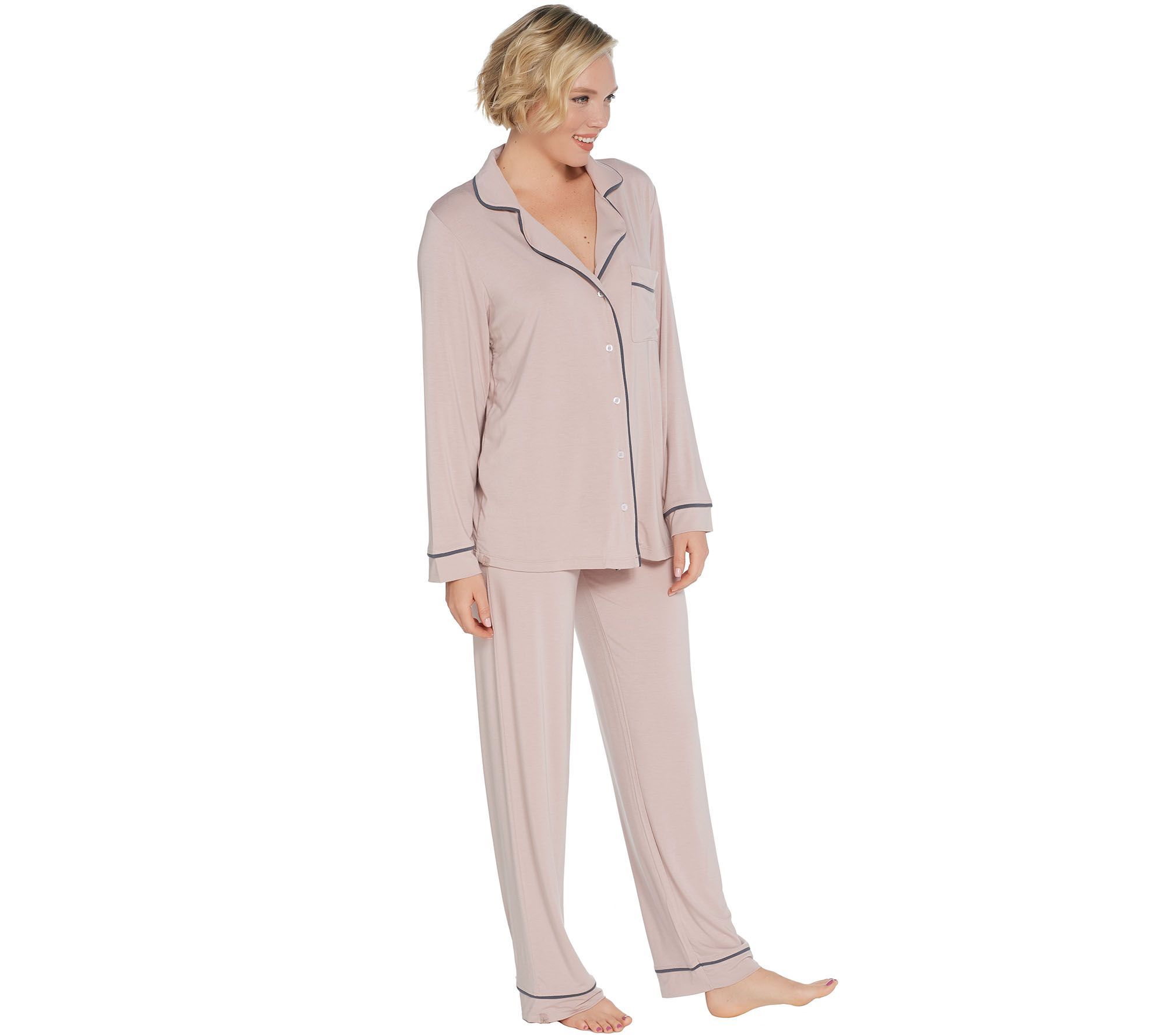 Barefoot Dreams Luxe Milk Jersey Piped Pajama Set | QVC