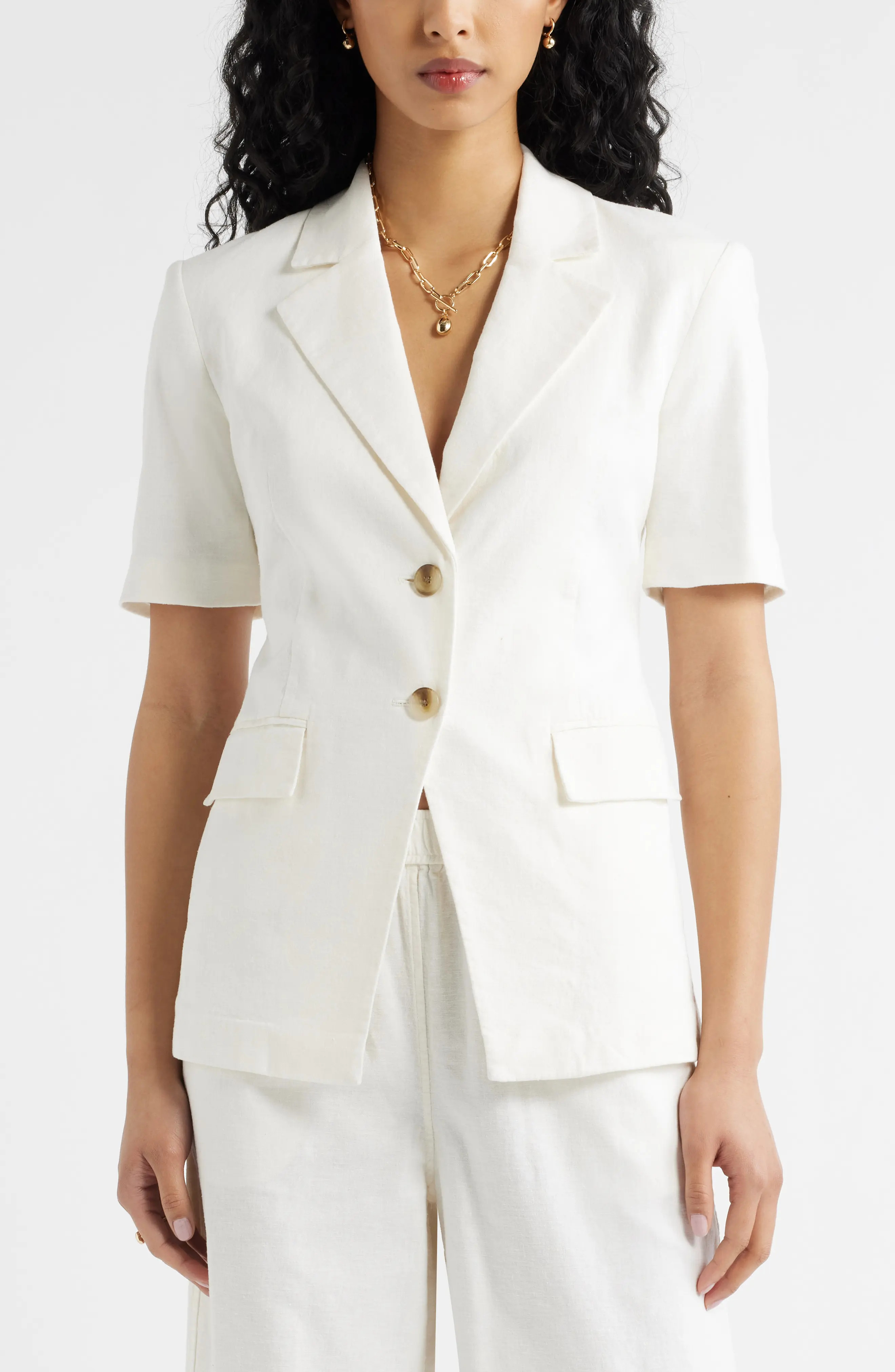 Short Sleeve Linen Blend Blazer (Women) | Nordstrom | Nordstrom