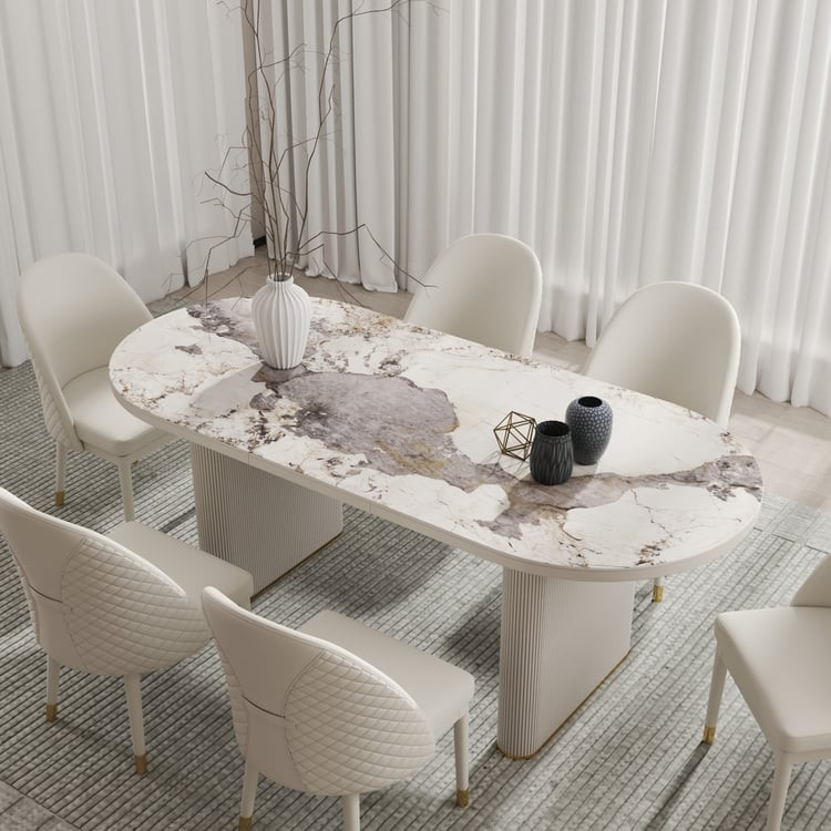 79''-95'' Oval Extendable Sintered Stone Top Dining Table White Seats 8-10 | Homary | Homary