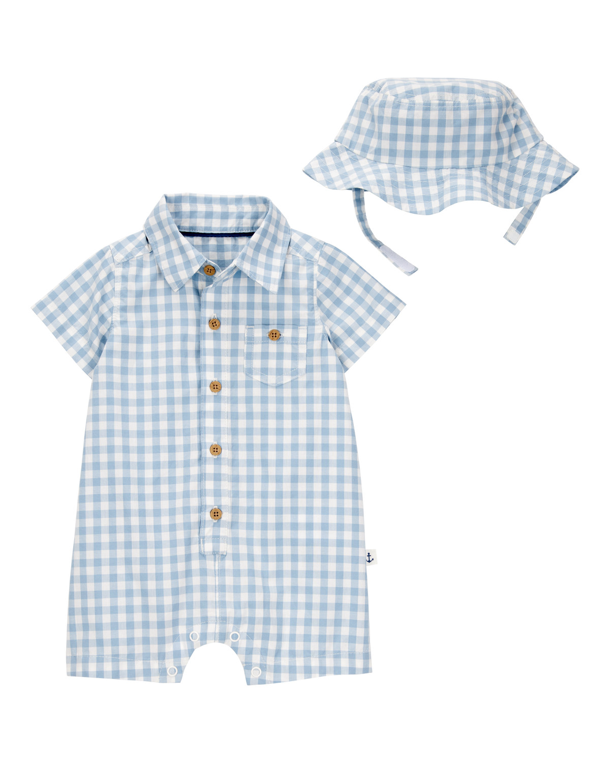 Baby 2-Piece Gingham Romper & Hat Set -Blue | Carter's Inc