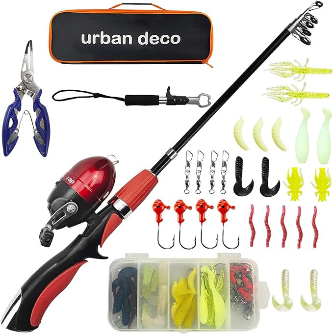 Urban Deco Kids Fishing Pole Set Portable Telescopic Kids Fishing Rod and Reel Combo Kit with Tac... | Amazon (US)