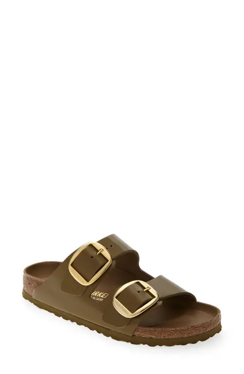 Birkenstock Arizona Big Buckle Slide Sandal in High Shine Mud Green at Nordstrom, Size 7-7.5Us | Nordstrom