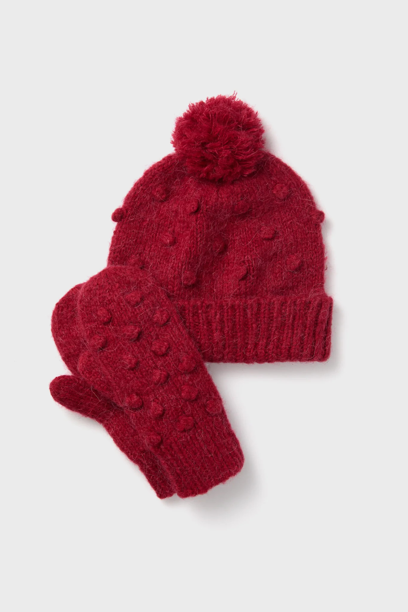 Red Pom Pom Hat and Mittens Set | Tuckernuck (US)