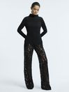 Atelier Sheer Lace Wide Leg Black Trousers | Reiss UK
