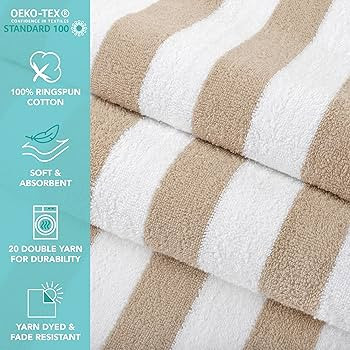 Arkwright California Cabana Stripe Beach Towel - Pack of 4, Large Soft Quick Dry 100% Cotton Terr... | Amazon (US)