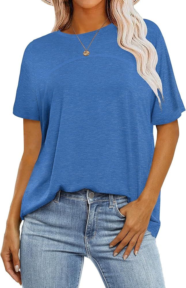 Summer Tops for Women Short Sleeve Crew Neck Shirts Loose Casual Tshirts | Amazon (US)