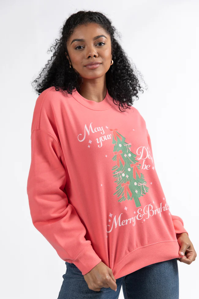 May Your Days Be Merry And Bright Gumdrop Red Graphic Sweatshirt DOORBUSTER | Pink Lily
