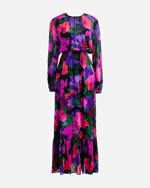 Long-sleeve chiffon midi dress in watercolor floral | J.Crew US