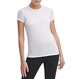 DKNY Women's Summer Tops Short T-Shirt, White Crew Neck with Small Logo on Sleeve, XS | Amazon (US)