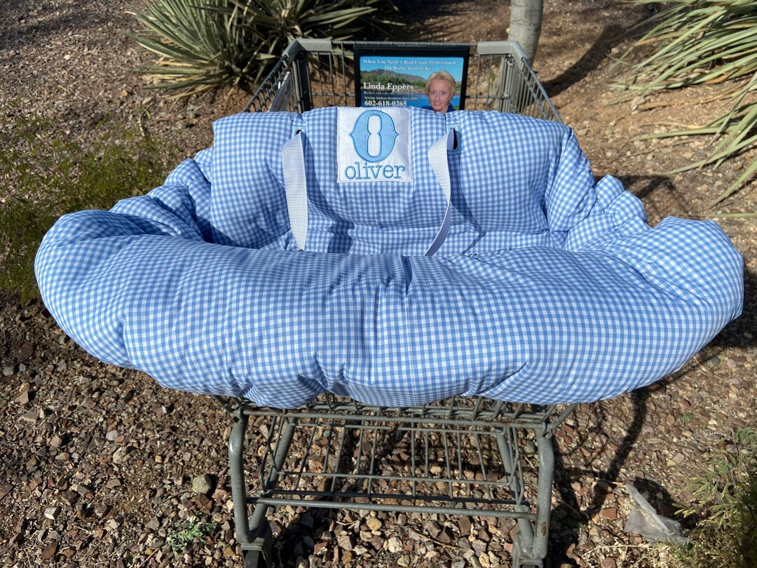 Personalized Gingham Shopping Cart Cover, High Chair Cover, Grocery Cart Cover Light Blue, Boy Sh... | Etsy (US)