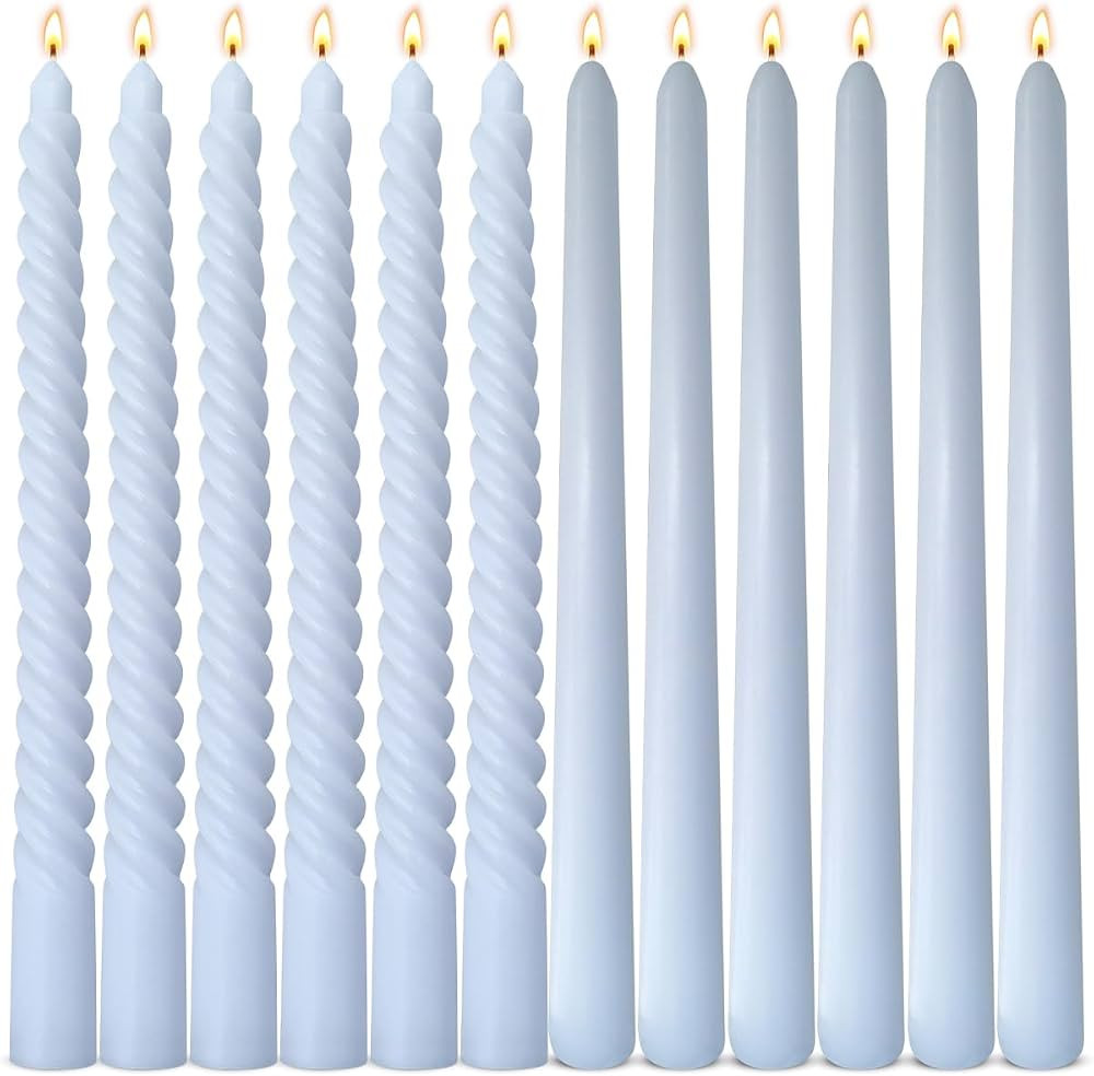 6 Pack Baby-Blue Smooth Taper Candles and 6 Pack Spiral Candles Set – 10 Inch Elegant Dripless ... | Amazon (US)