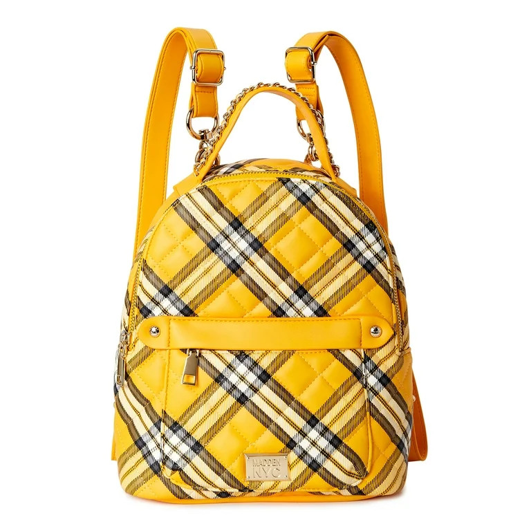 Madden NYC Women's Mini Quilted Zip Backpack Yellow Plaid | Walmart (US)