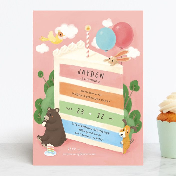 "Cake Party" - Customizable Children's Birthday Party Invitations in Blue by Shannon Chen of Four... | Minted