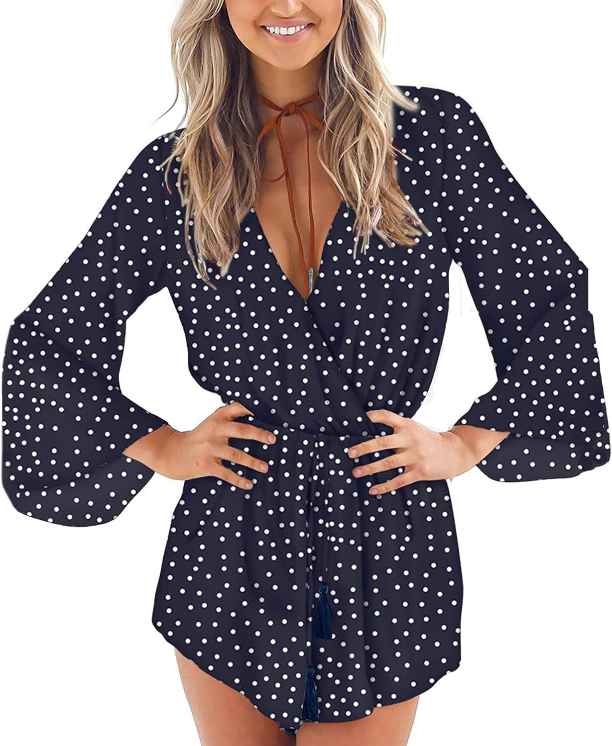 Relipop Women's Floral Print Long Sleeves Short Romper Playsuit Jumpsuit | Amazon (US)