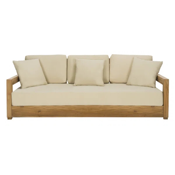 Montford 76.55" Wide Outdoor Teak Patio Sofa with Cushions | Wayfair Professional