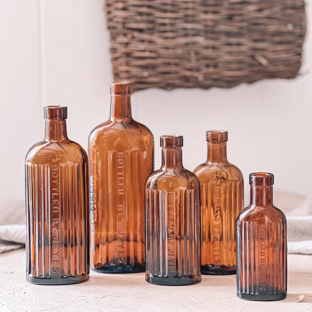 Antique Set of 5 Jeyes Fluid Amber Glass Jars English Glass - Etsy | Etsy (US)