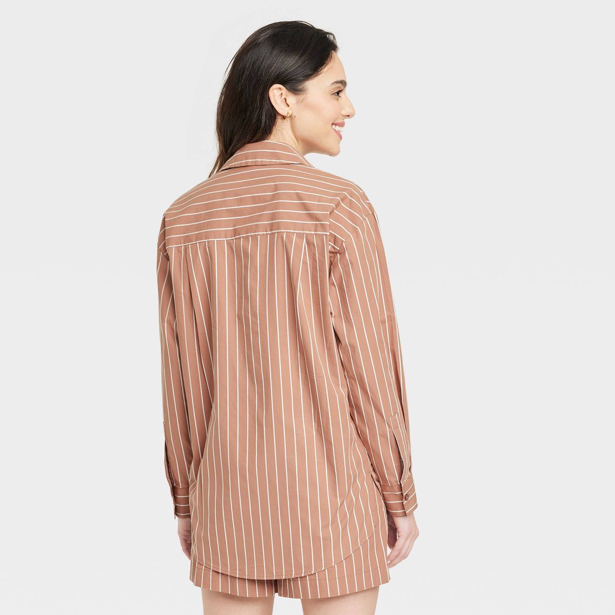Women's Long Sleeve Button-Down Shirt - A New Day™ Brown Striped S | Target